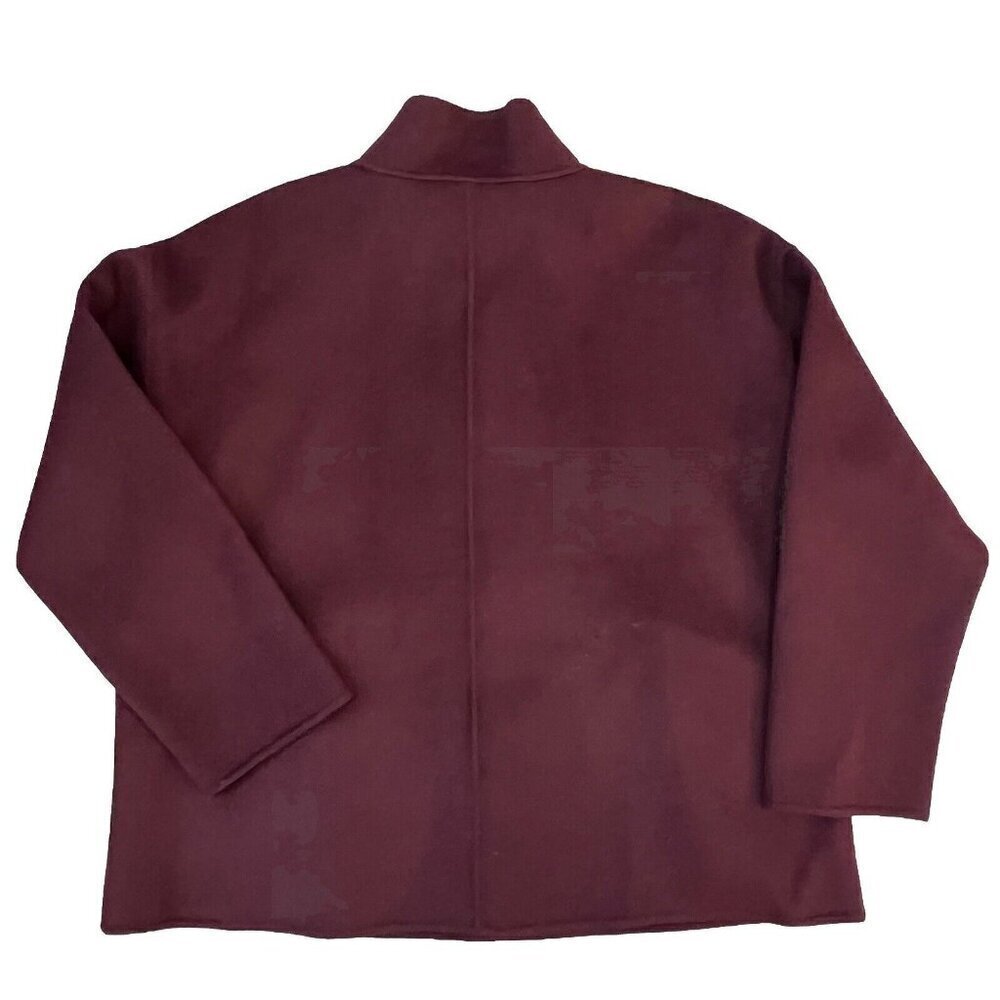 Eileen Fisher Brushed Wool Stand Collar Doubleface Boxy Coat Petite Large Cassis - Picture 2 of 9